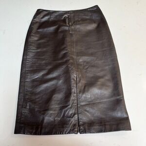 Rem Garson Womens Brown Genuine Leather Midi Pencil Skirt Size 8 Solid Tailored